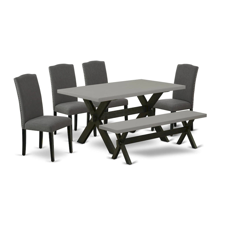 Juego de comedor rectangular negro con cepillado de alambre – Mesa de patas cruzadas y sillas Parson (5/6/7 piezas)