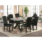 Juego de comedor rectangular negro con cepillado de alambre – Mesa de patas cruzadas y sillas Parson (5/6/7 piezas)
