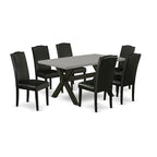 Juego de comedor rectangular negro con cepillado de alambre – Mesa de patas cruzadas y sillas Parson (5/6/7 piezas)