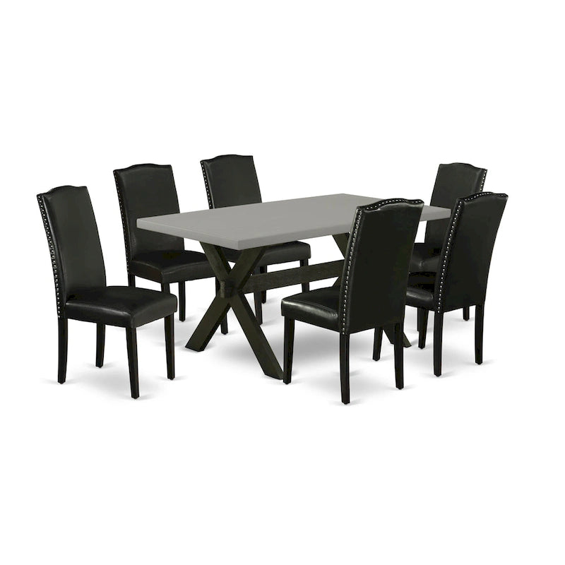Juego de comedor rectangular negro con cepillado de alambre – Mesa de patas cruzadas y sillas Parson (5/6/7 piezas)