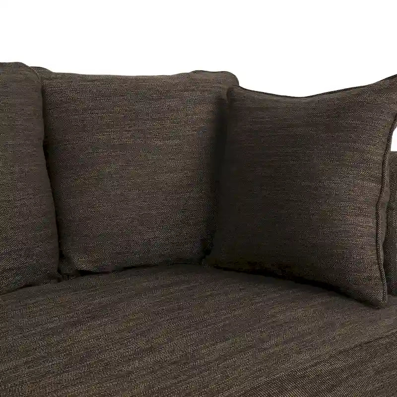 Sofá de 3 plazas de tela beige, carbón, marrón y marrón oscuro con adornos de cabeza de clavo