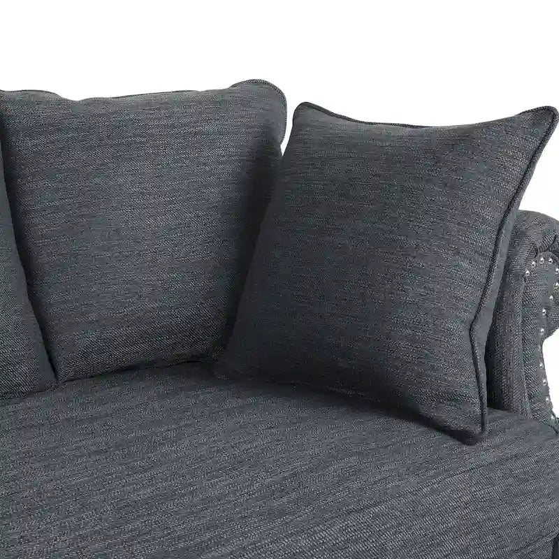 Sofá de 3 plazas de tela beige, carbón, marrón y marrón oscuro con adornos de cabeza de clavo