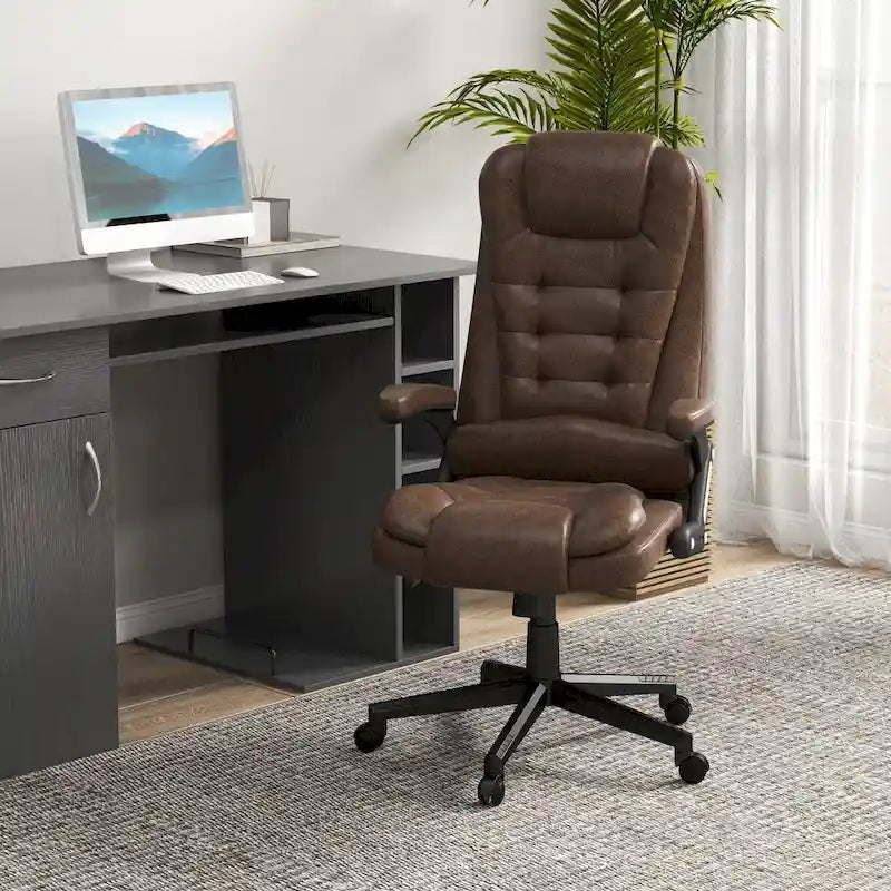 Sillón de oficina de masaje marrón con calor, respaldo alto, reclinable, individual