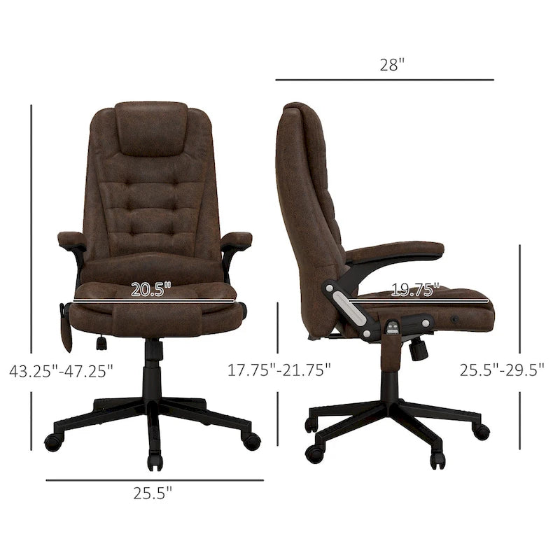 Sillón de oficina de masaje marrón con calor, respaldo alto, reclinable, individual