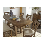 Mesa de comedor extensible de altura de mostrador marrón grisáceo, con capacidad para 8 personas