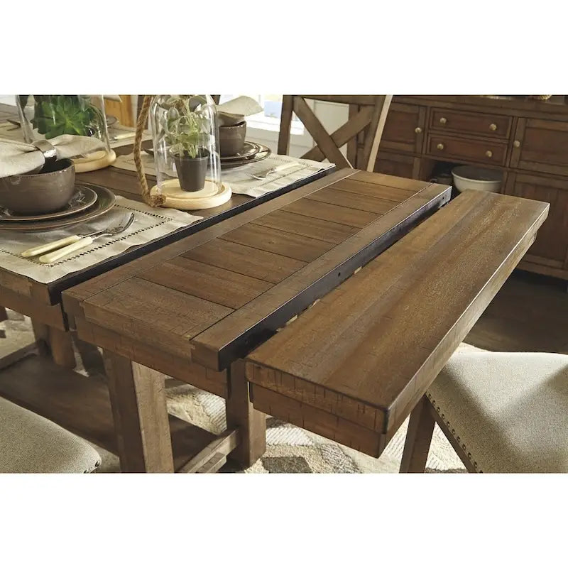 Mesa de comedor extensible de altura de mostrador marrón grisáceo, con capacidad para 8 personas