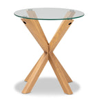 Mesa auxiliar redonda con tapa de cristal, natural/transparente, para 1 persona