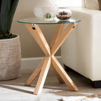 Mesa auxiliar redonda con tapa de cristal, natural/transparente, para 1 persona