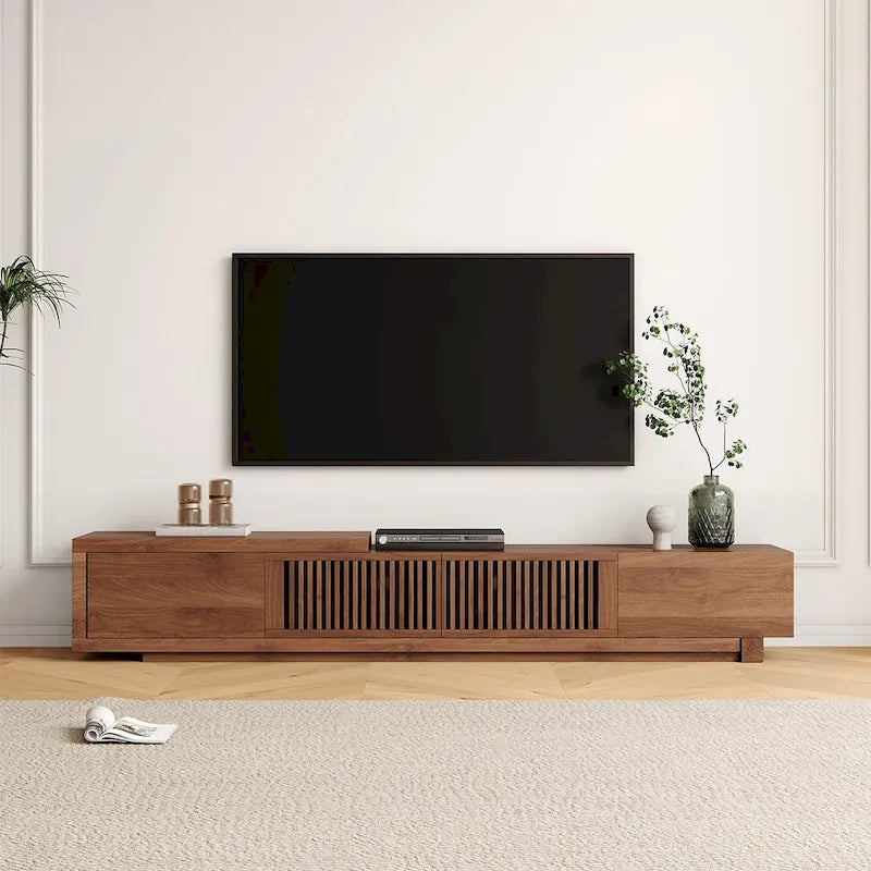 Mueble de TV extensible de nogal con 4 cajones, para televisores de hasta 118"