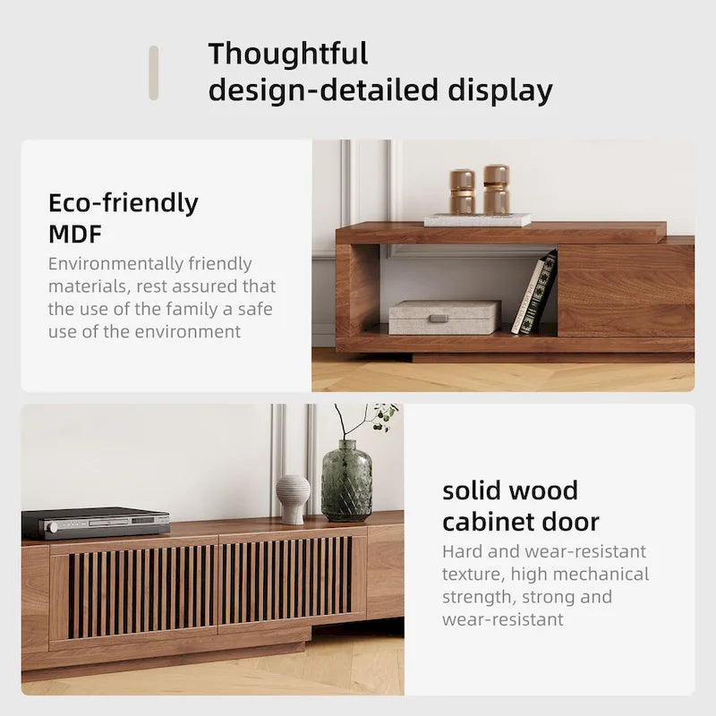 Mueble de TV extensible de nogal con 4 cajones, para televisores de hasta 118"