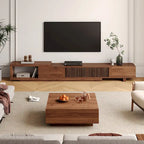 Mueble de TV extensible de nogal con 4 cajones, para televisores de hasta 118"