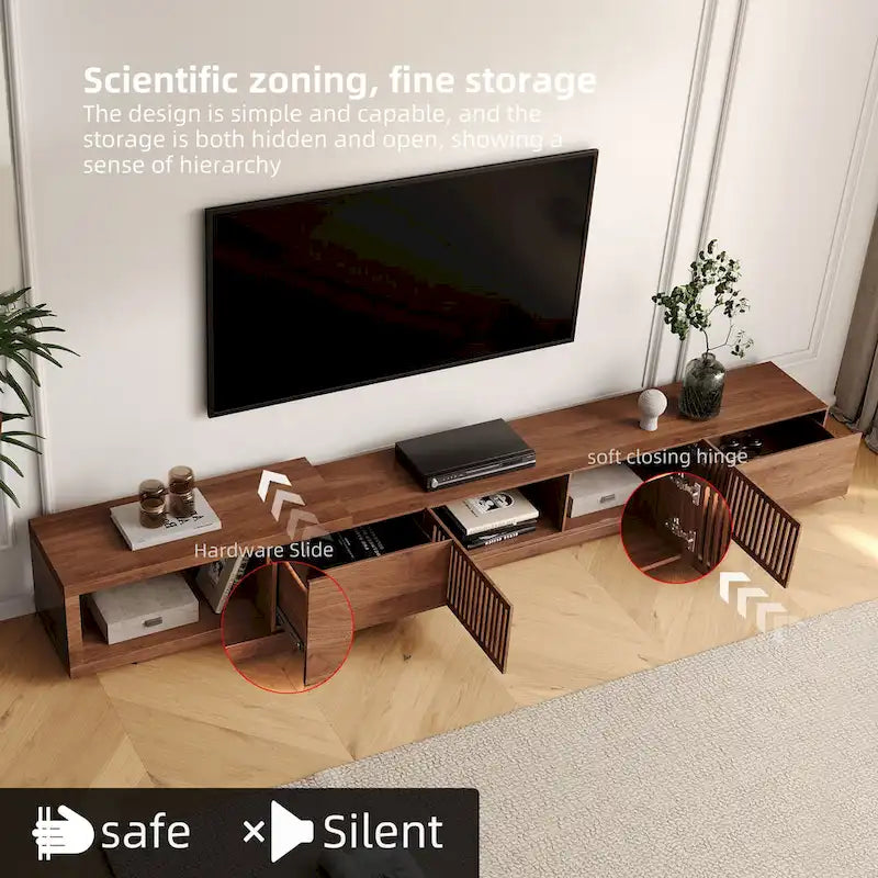 Mueble de TV extensible de nogal con 4 cajones, para televisores de hasta 118"