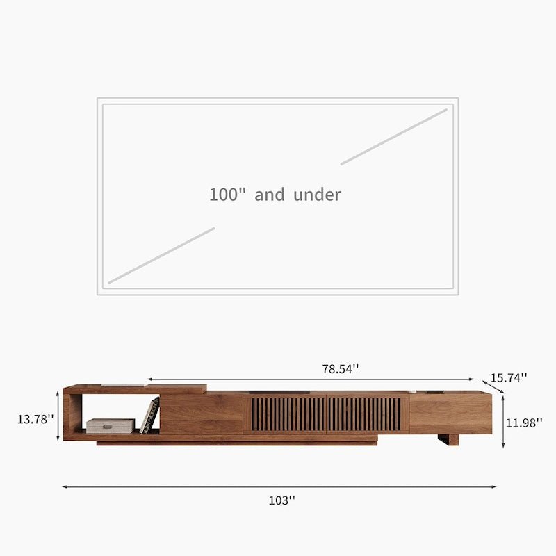 Mueble de TV extensible de nogal con 4 cajones, para televisores de hasta 118"