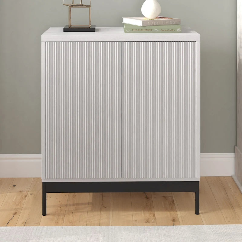Blanco / Blanco Alder / Negro Veteado – Armario auxiliar de doble puerta de 28"