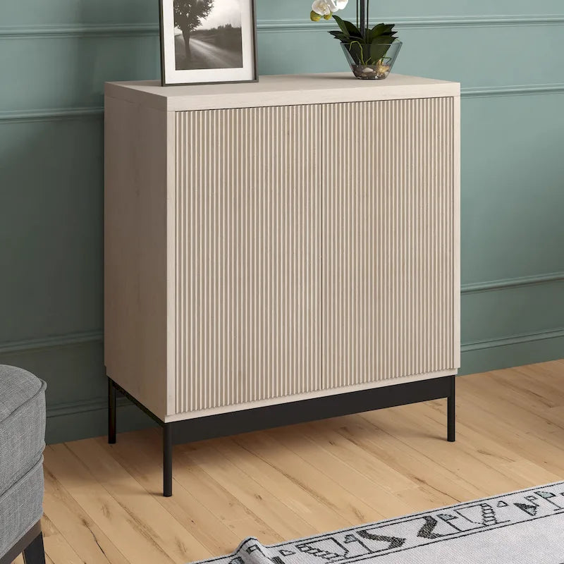 Blanco / Blanco Alder / Negro Veteado – Armario auxiliar de doble puerta de 28"