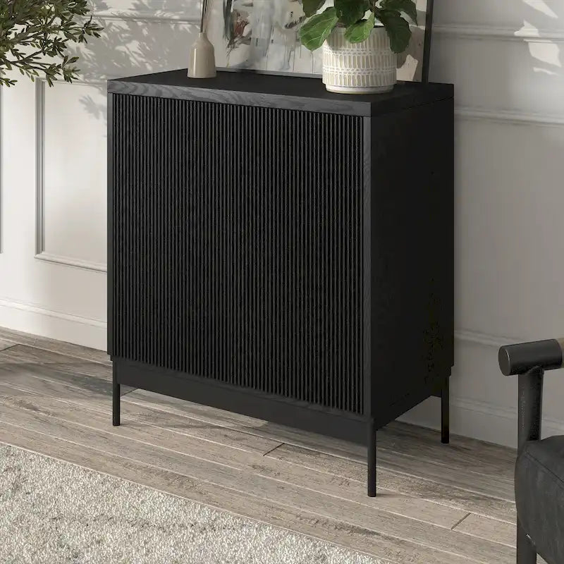 Blanco / Blanco Alder / Negro Veteado – Armario auxiliar de doble puerta de 28"