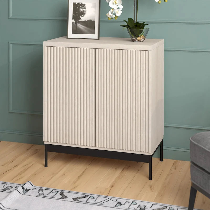 Blanco / Blanco Alder / Negro Veteado – Armario auxiliar de doble puerta de 28"