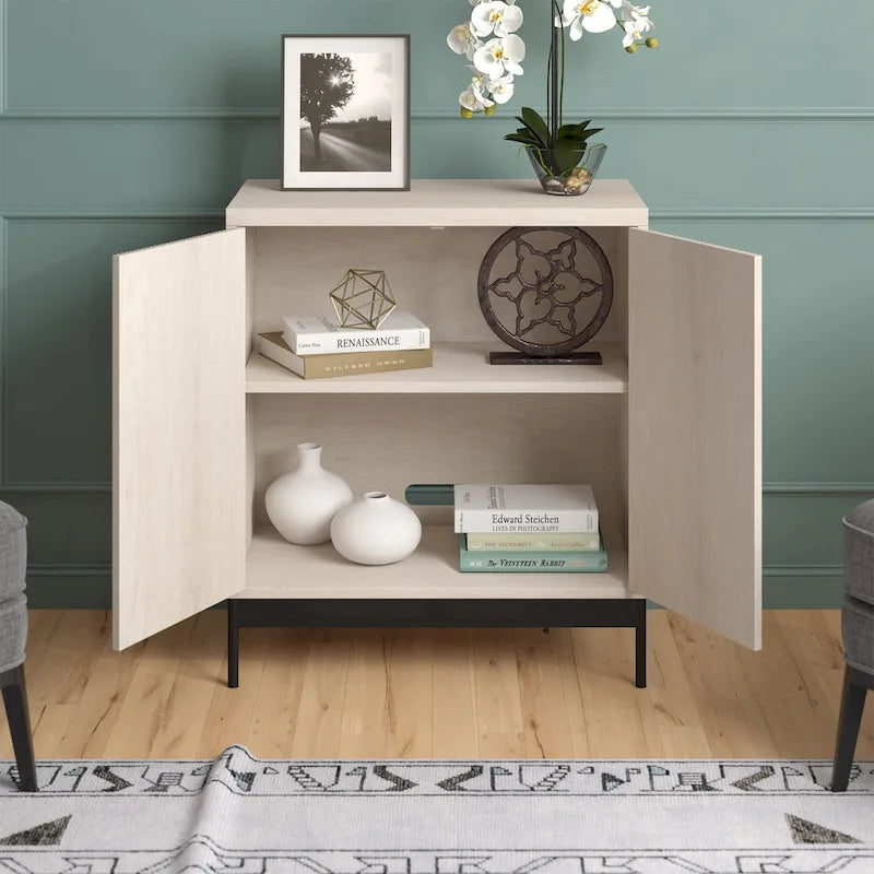 Blanco / Blanco Alder / Negro Veteado – Armario auxiliar de doble puerta de 28"