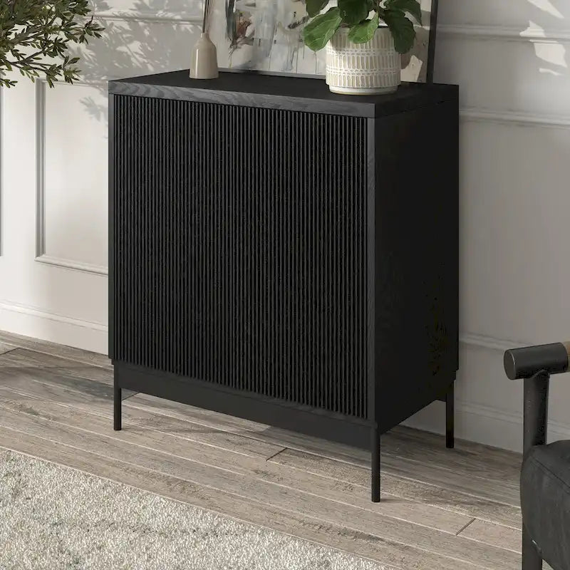 Blanco / Blanco Alder / Negro Veteado – Armario auxiliar de doble puerta de 28"