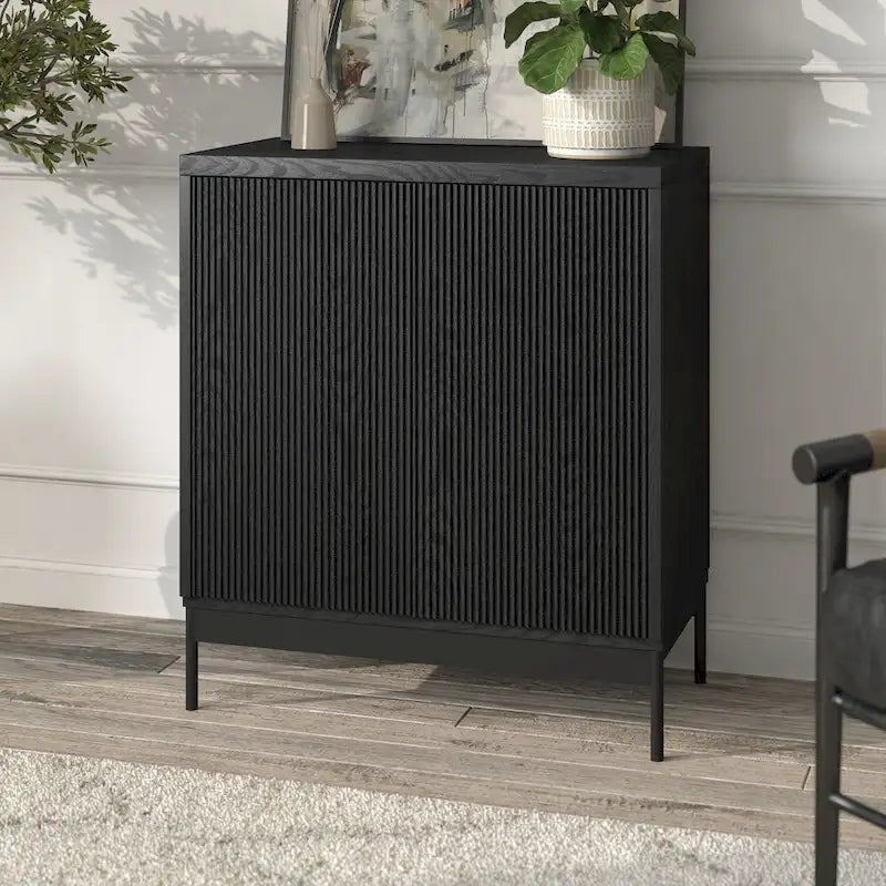 Blanco / Blanco Alder / Negro Veteado – Armario auxiliar de doble puerta de 28"