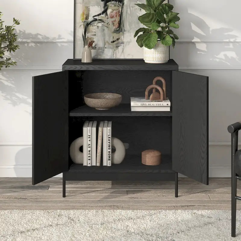 Blanco / Blanco Alder / Negro Veteado – Armario auxiliar de doble puerta de 28"