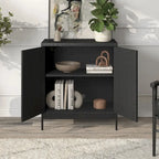 Blanco / Blanco Alder / Negro Veteado – Armario auxiliar de doble puerta de 28"