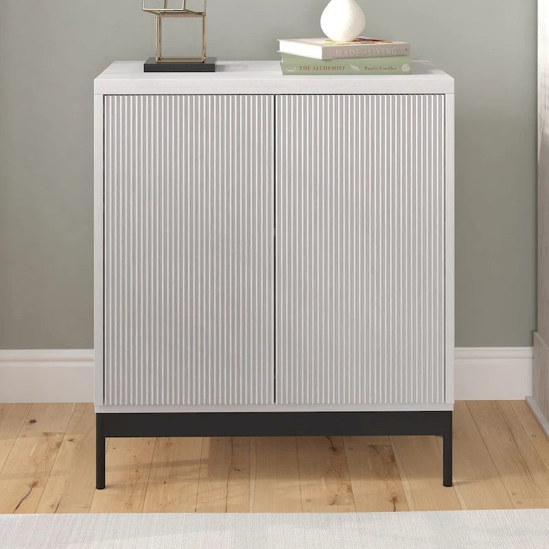 Blanco / Blanco Alder / Negro Veteado – Armario auxiliar de doble puerta de 28"