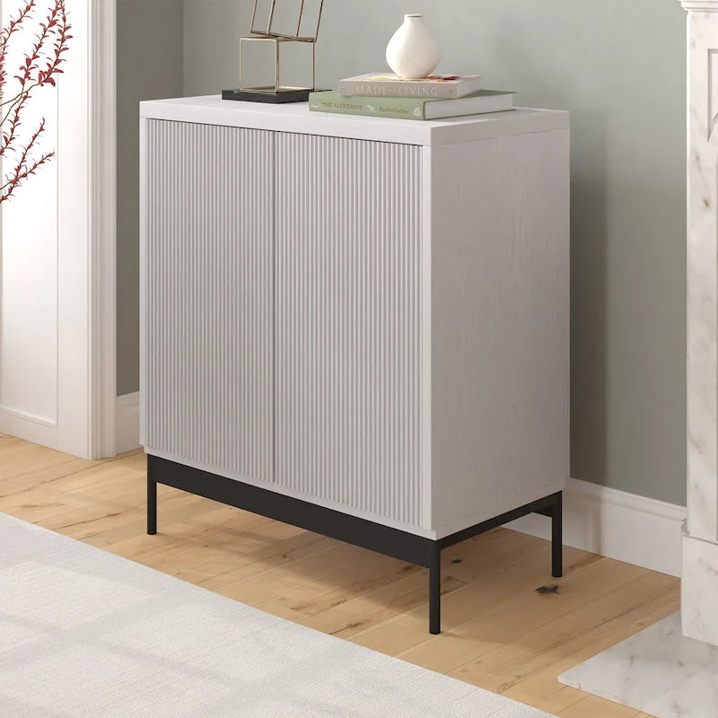 Blanco / Blanco Alder / Negro Veteado – Armario auxiliar de doble puerta de 28"
