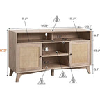 Mueble de TV de 58" de Estilo Mid-Century con Puertas de Ratán, Almacenamiento de 2 Armarios, 3 Colores