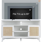 Mueble de TV de 58" de Estilo Mid-Century con Puertas de Ratán, Almacenamiento de 2 Armarios, 3 Colores