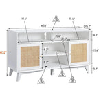 Mueble de TV de 58" de Estilo Mid-Century con Puertas de Ratán, Almacenamiento de 2 Armarios, 3 Colores