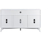 Mueble de TV de 58" de Estilo Mid-Century con Puertas de Ratán, Almacenamiento de 2 Armarios, 3 Colores