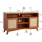 Mueble de TV de 58" de Estilo Mid-Century con Puertas de Ratán, Almacenamiento de 2 Armarios, 3 Colores