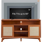 Mueble de TV de 58" de Estilo Mid-Century con Puertas de Ratán, Almacenamiento de 2 Armarios, 3 Colores
