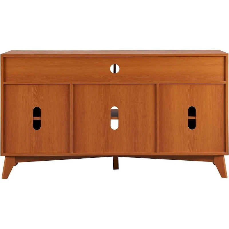 Mueble de TV de 58" de Estilo Mid-Century con Puertas de Ratán, Almacenamiento de 2 Armarios, 3 Colores