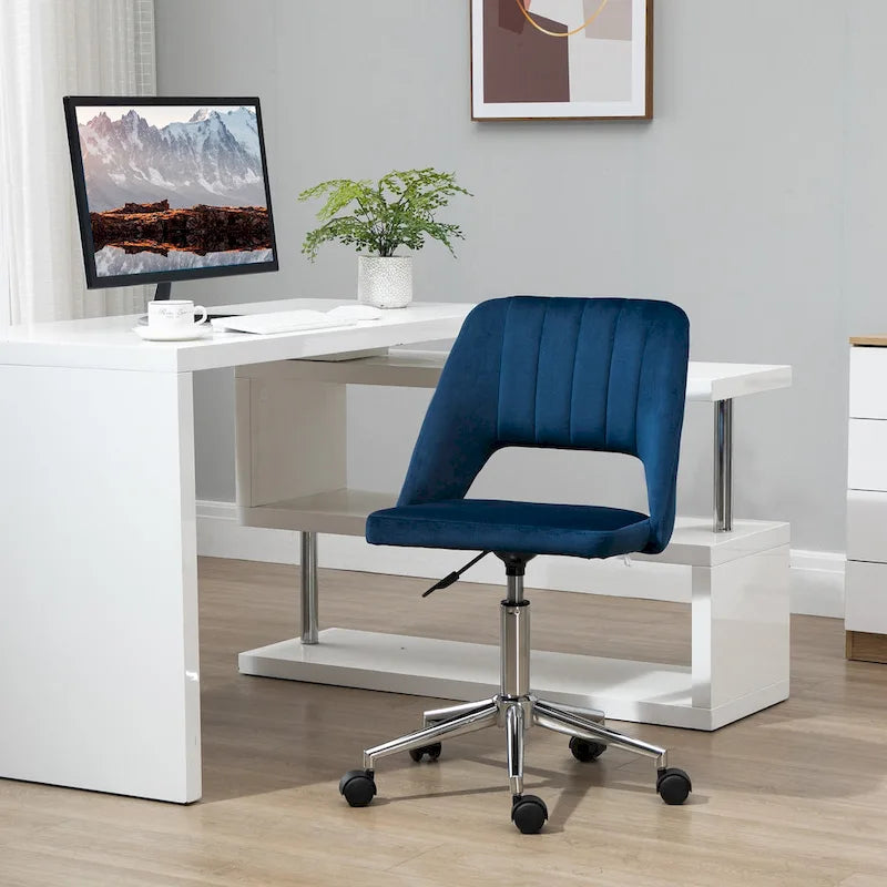 Silla giratoria de escritorio sin brazos, de terciopelo, de media altura, en rosa/azul/gris/blanco, unidad individual