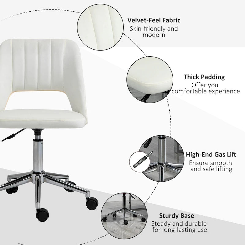 Silla giratoria de escritorio sin brazos, de terciopelo, de media altura, en rosa/azul/gris/blanco, unidad individual