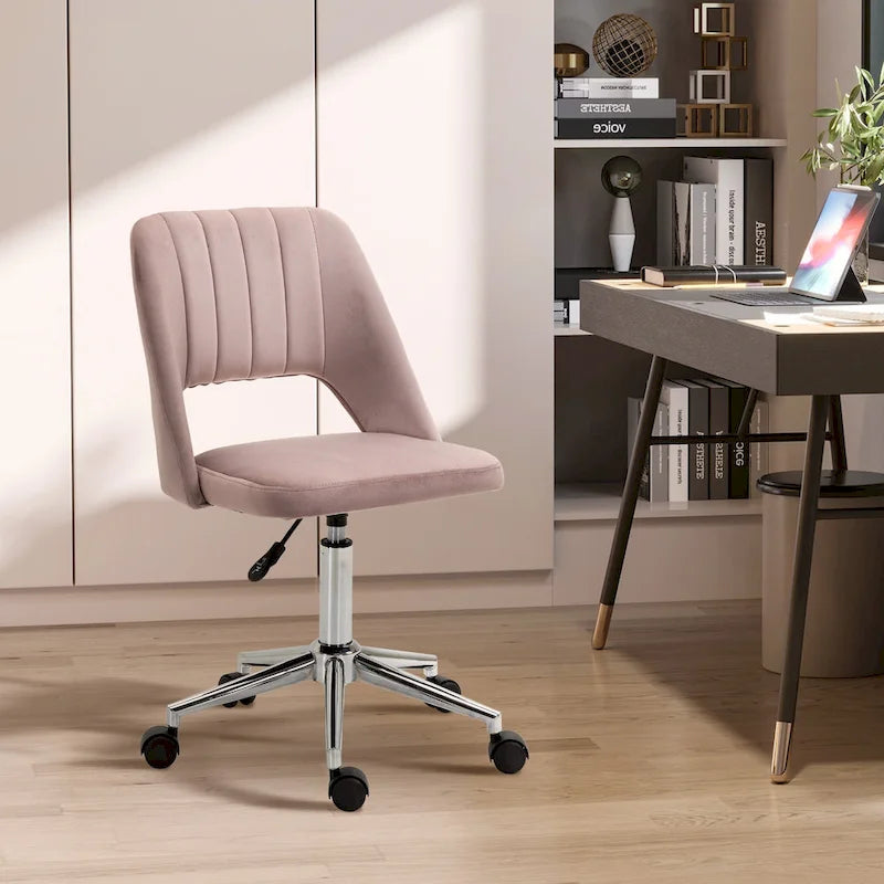 Silla giratoria de escritorio sin brazos, de terciopelo, de media altura, en rosa/azul/gris/blanco, unidad individual