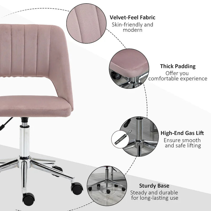 Silla giratoria de escritorio sin brazos, de terciopelo, de media altura, en rosa/azul/gris/blanco, unidad individual