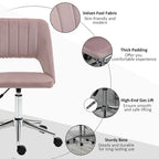 Silla giratoria de escritorio sin brazos, de terciopelo, de media altura, en rosa/azul/gris/blanco, unidad individual