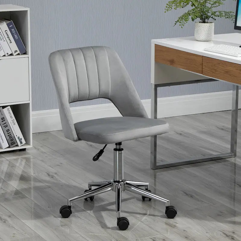 Silla giratoria de escritorio sin brazos, de terciopelo, de media altura, en rosa/azul/gris/blanco, unidad individual