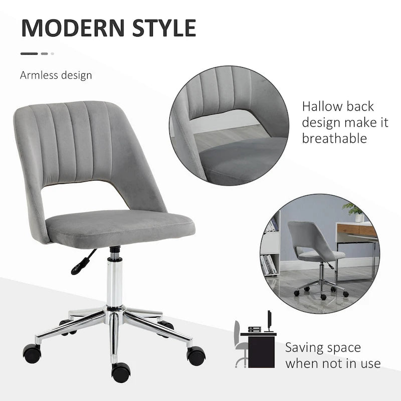 Silla giratoria de escritorio sin brazos, de terciopelo, de media altura, en rosa/azul/gris/blanco, unidad individual