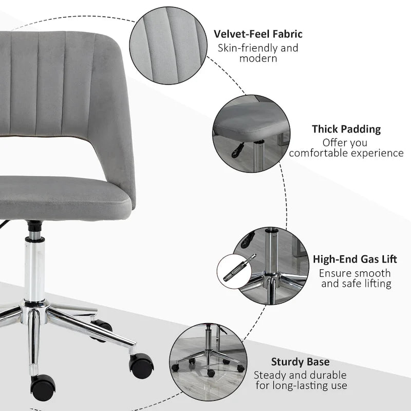 Silla giratoria de escritorio sin brazos, de terciopelo, de media altura, en rosa/azul/gris/blanco, unidad individual