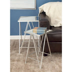 Gold, Silver or Black Metal Contemporary Accent Table with Mirrored Glass Top (Set of 2) - 15 x 15 x 25
