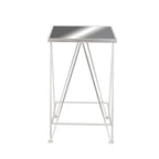 Mesa auxiliar de metal plateado/negro con tablero de cristal de espejo, juego de 2