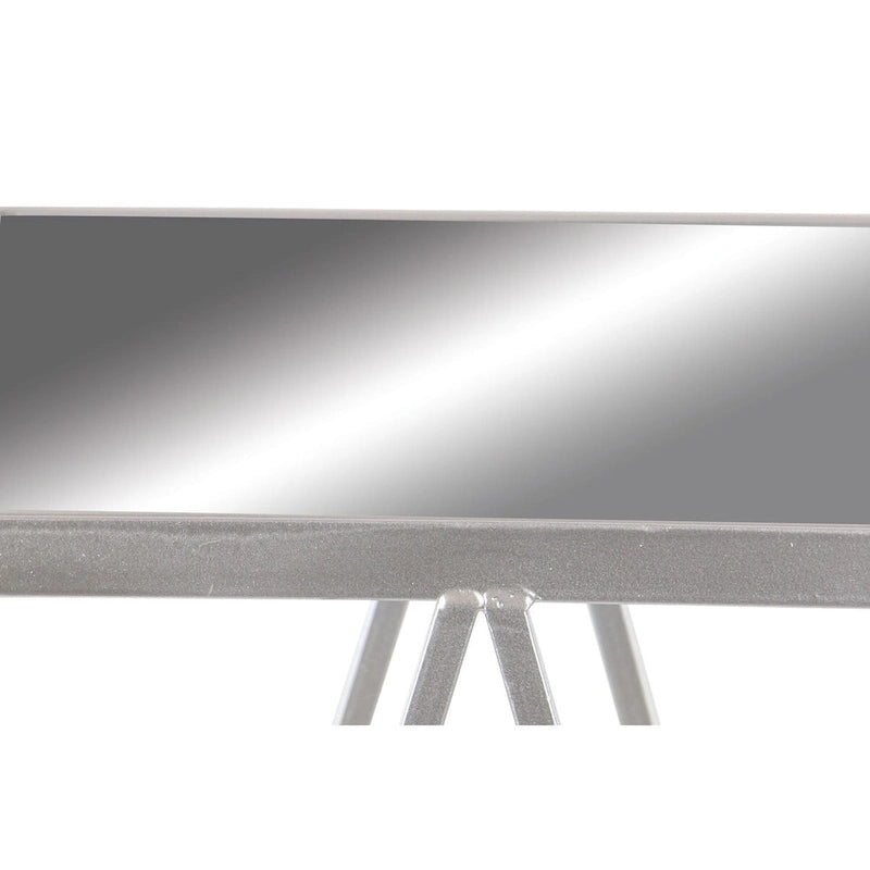 Mesa auxiliar de metal plateado/negro con tablero de cristal de espejo, juego de 2