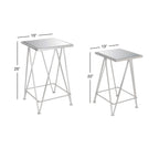 Mesa auxiliar de metal plateado/negro con tablero de cristal de espejo, juego de 2