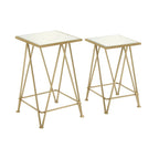 Mesa auxiliar de metal plateado/negro con tablero de cristal de espejo, juego de 2