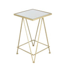 Mesa auxiliar de metal plateado/negro con tablero de cristal de espejo, juego de 2