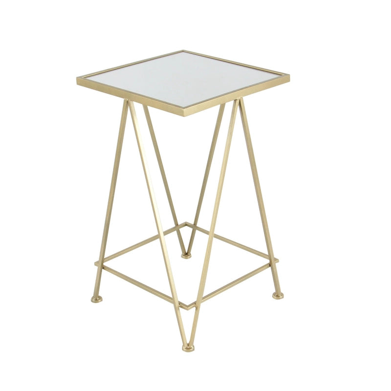 Mesa auxiliar de metal plateado/negro con tablero de cristal de espejo, juego de 2